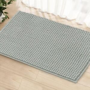 SUBRTEX Bathroom Rugs Chenille Bath Mat Machine Washable(Light Gray,16" x 24"